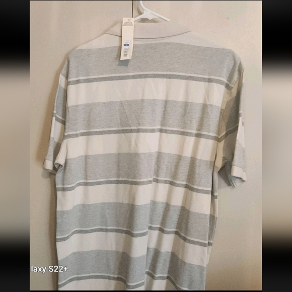 M57 Merona Ultimate Classic Fit No Roll Collar Cream Gray Striped Polo Shirt NWT - Picture 6 of 7
